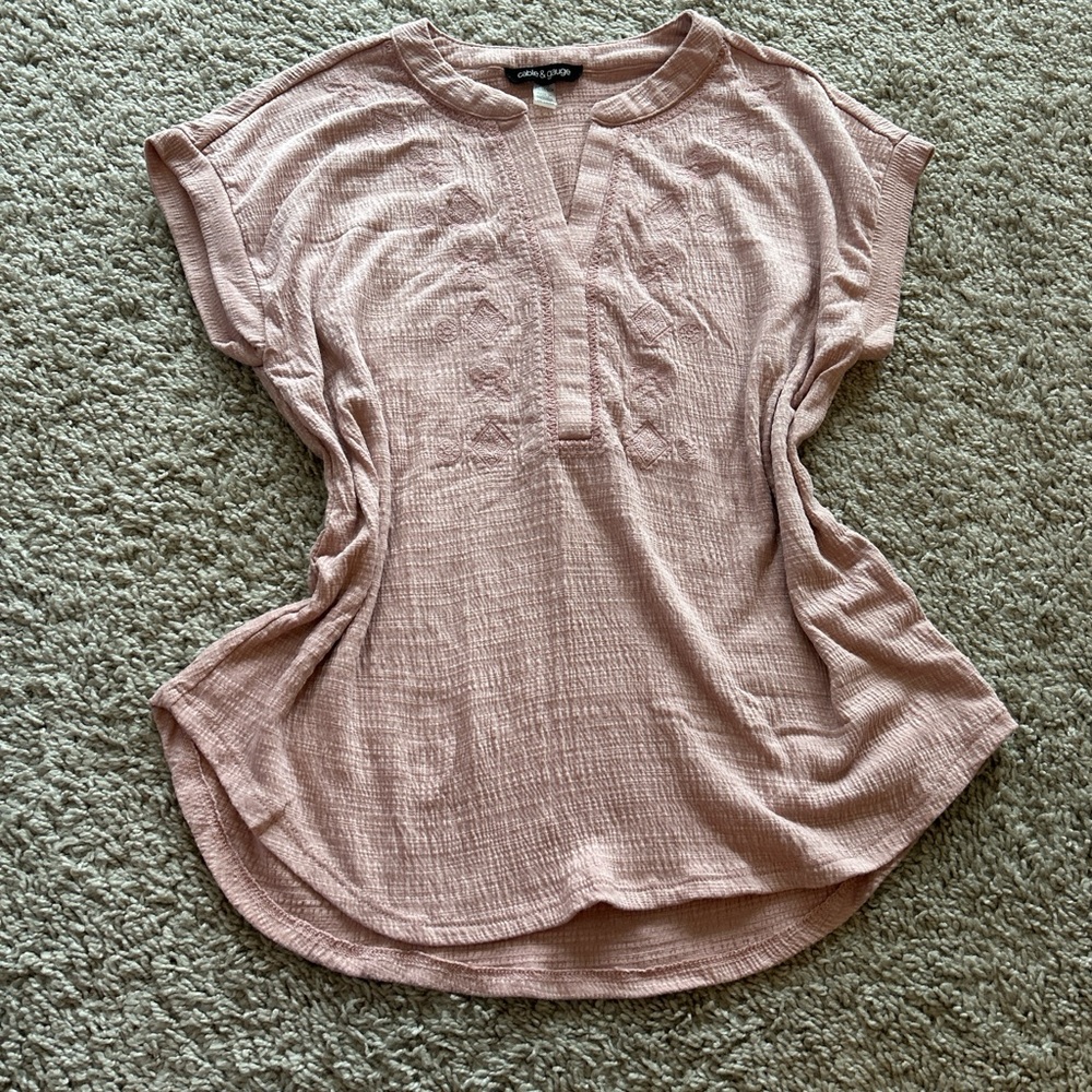 Cable & Gauge Pink Dolman Sleeve Polo Blouse